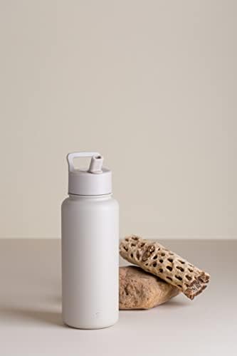 בקבוק מים מודרני פשוט עם מכסה קש ומכסה צ'וג מבודד מבודד בני חלד לבקבוקי מתכת מתכת | 32oz, ליבנה שקדים
